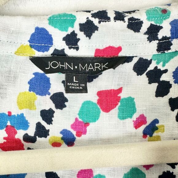 John Mark Abstract Print Linen Tunic Top Size Large Pockets Artsy Lagenlook - Picture 6 of 7